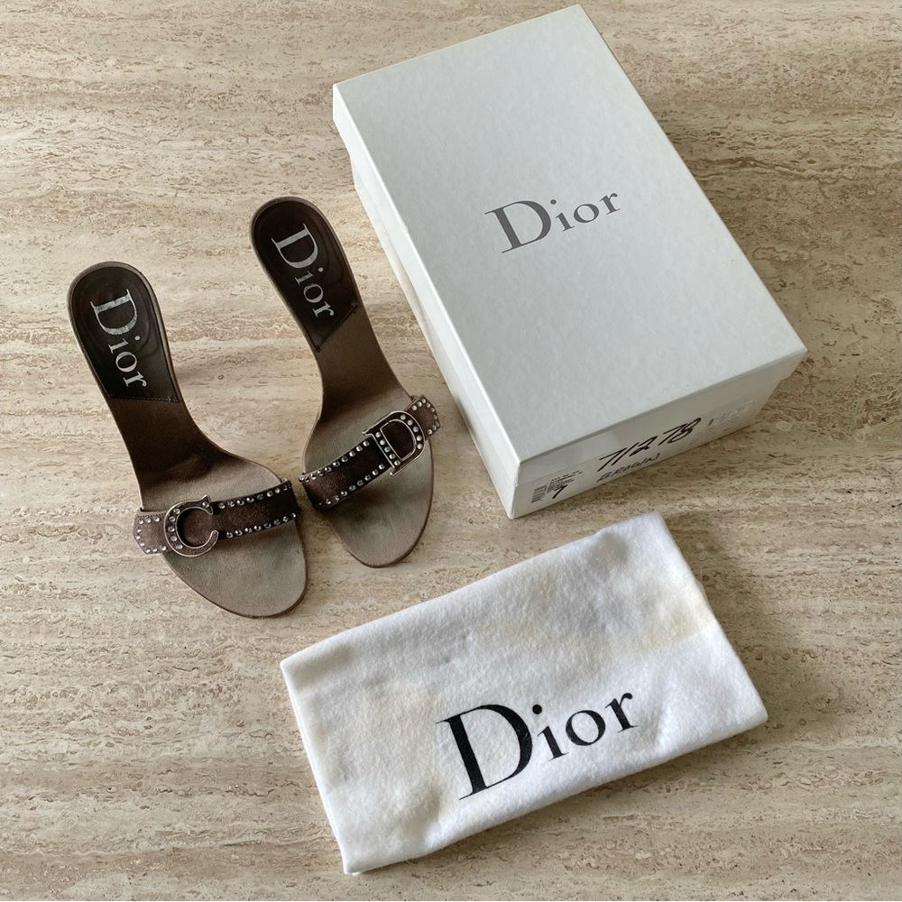Vintage Dior Satin Crystal CD Sandal Mule Heels - Picture 2 of 10